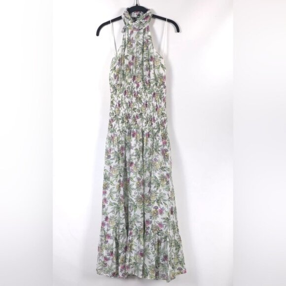 NWT cinq a sept SILK Blend Dover Halter Neck Midi Dress Smocked Waist Size 6 - Picture 4 of 16